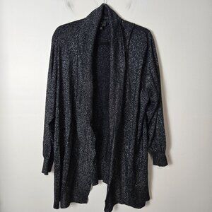 Worthington Size 2X Black and Silver Metallic Knit Waterfall Open Front Cardigan